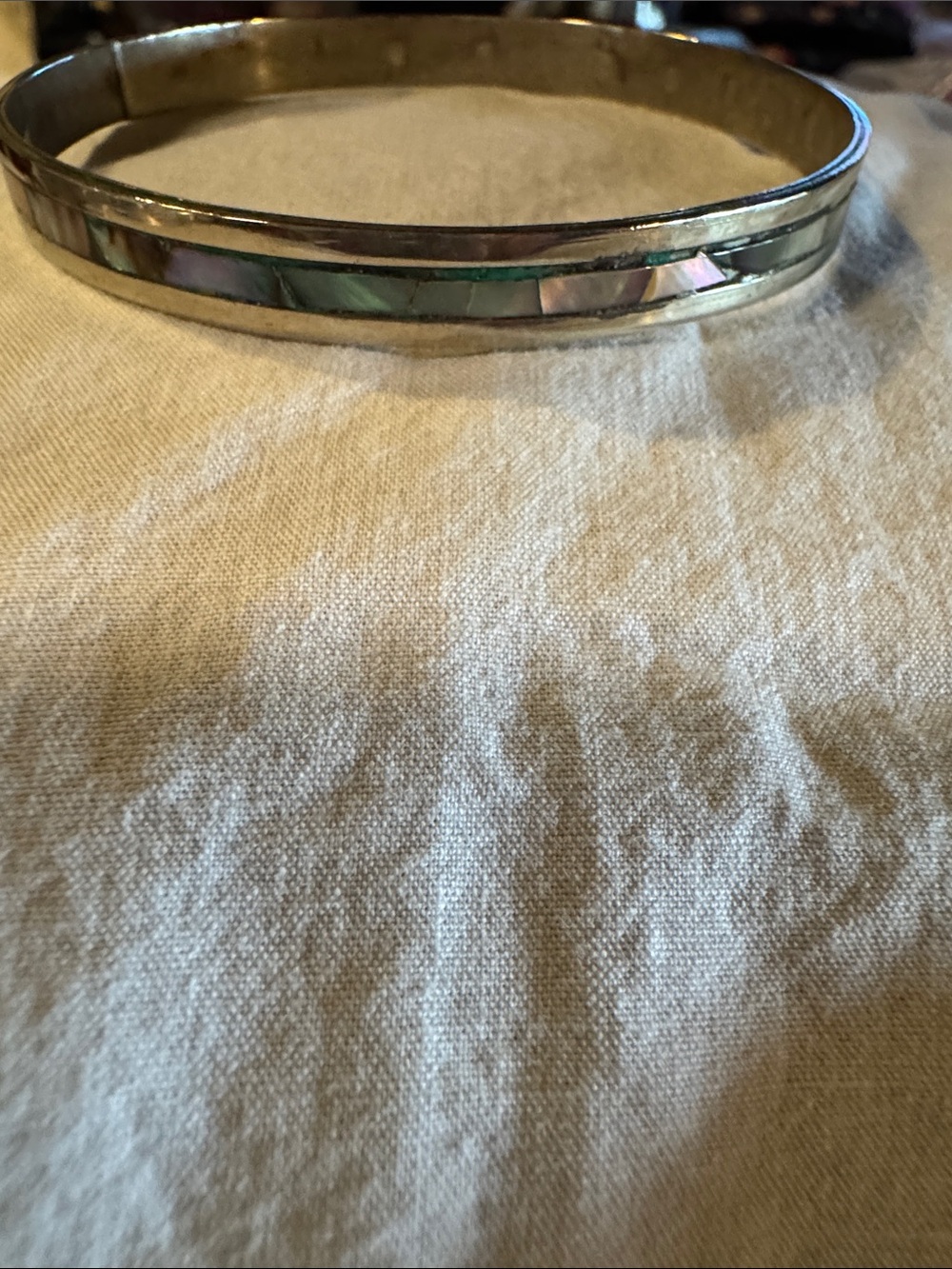 Silver-Tone Bracelet with Iridescent Green Abalone Inlay